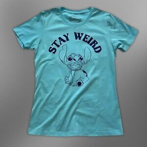 Disney Stitch Shirt Fun "Stay Weird" Design Soft Breathable Cotton Sky Blue W L